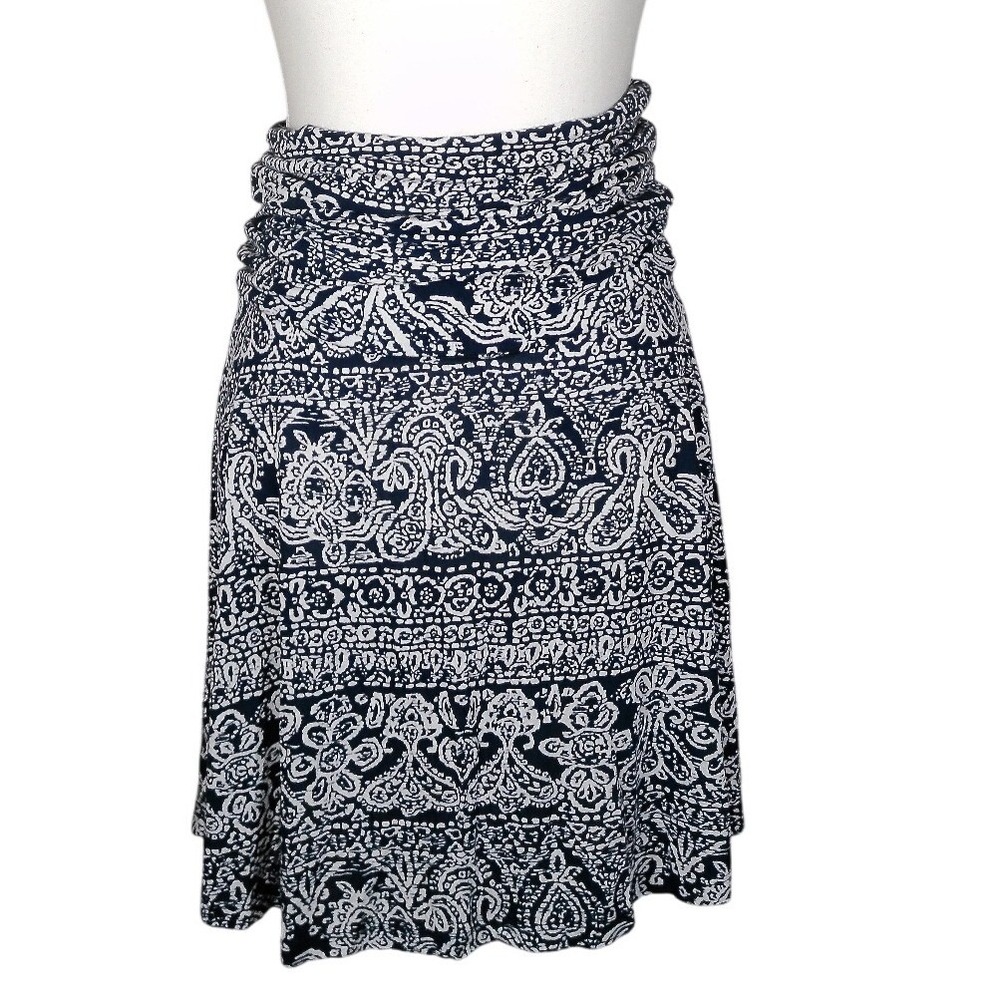 INC International Concepts Navy White Paisley Print Ruched Waist Skirt Women's S